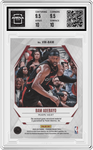 Bam Adebayo from the 2023-24 Panini Phoenix set graded by Arena Club and given an overall grade of 10.