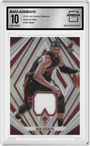 Bam Adebayo from the 2023-24 Panini Phoenix set graded by Arena Club and given an overall grade of 10.