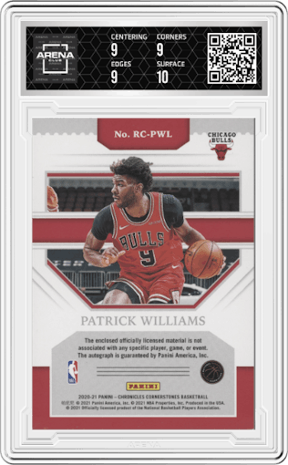 Patrick Williams from the 2020-21 Panini Chronicles set graded by Arena Club and given an overall grade of 9.5.