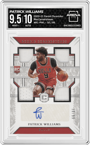 Patrick Williams from the 2020-21 Panini Chronicles set graded by Arena Club and given an overall grade of 9.5.