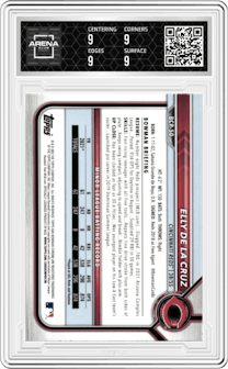 Elly De La Cruz from the 2022 Bowman set graded by Arena Club and given an overall grade of 9.