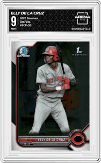 Elly De La Cruz from the 2022 Bowman set graded by Arena Club and given an overall grade of 9.