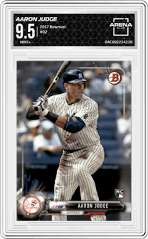 Aaron Judge from the 2017 Bowman set graded by Arena Club and given an overall grade of 9.5.