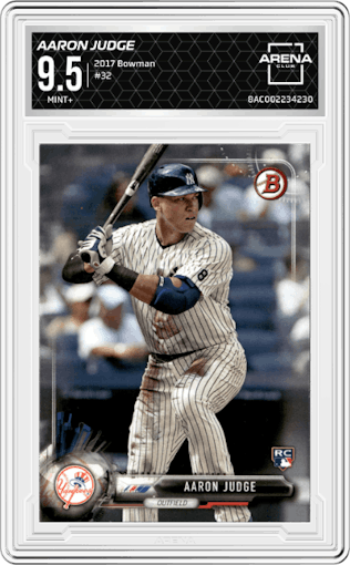 Aaron Judge from the 2017 Bowman set graded by Arena Club and given an overall grade of 9.5.