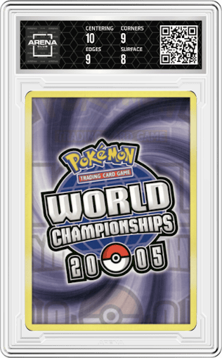 Magcargo from the 2005 Pokemon World Championship set graded by Arena Club and given an overall grade of 8.5.