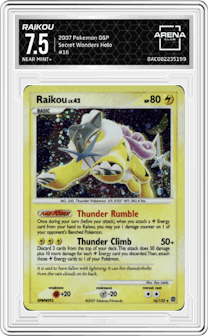 Raikou from the 2007 Pokemon D&P set graded by Arena Club and given an overall grade of 7.5.