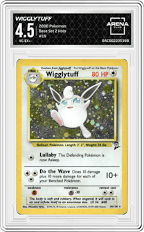 Wigglytuff from the 2000 Pokemon set graded by Arena Club and given an overall grade of 4.5.