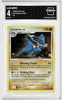 Lucario from the 2008 Pokemon set graded by Arena Club and given an overall grade of 4.