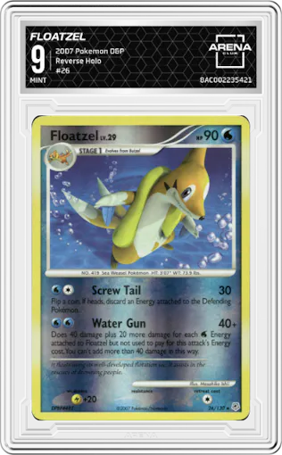 Floatzel from the 2007 Pokemon D&P set graded by Arena Club and given an overall grade of 9.