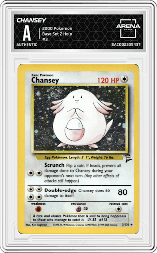 Chansey from the 2000 Pokemon set graded by Arena Club.