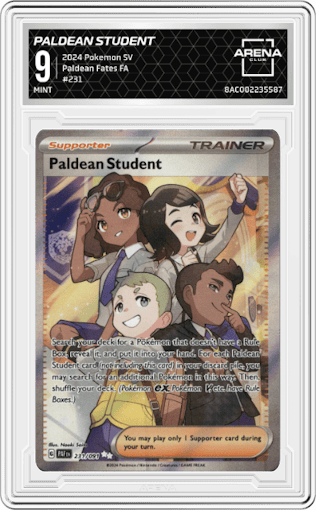 Paldean Student from the 2024 Pokemon SV set graded by Arena Club and given an overall grade of 9.