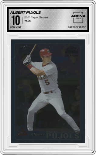 Albert Pujols from the 2001 Topps Chrome set graded by Arena Club and given an overall grade of 10.