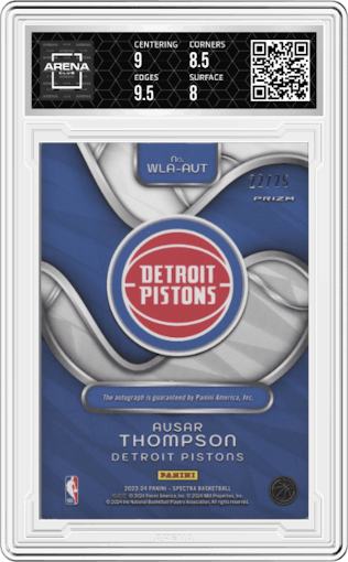 Ausar Thompson from the 2023-24 Panini Spectra set graded by Arena Club and given an overall grade of 8.5.