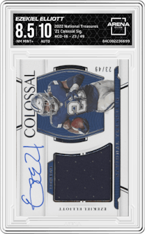 Ezekiel Elliott from the 2022 Panini National Treasures set graded by Arena Club and given an overall grade of 8.5.