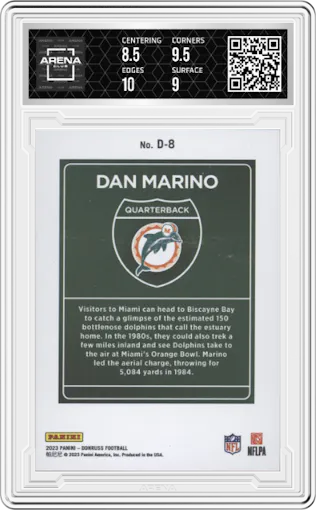 Dan Marino  from the 2023 Panini Donruss set graded by Arena Club and given an overall grade of 9.