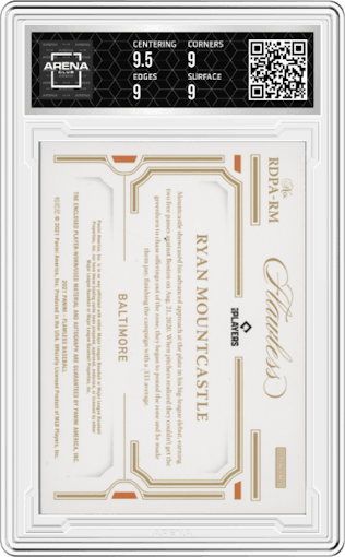Ryan Mountcastle from the 2021 Panini Flawless set graded by Arena Club and given an overall grade of 9.