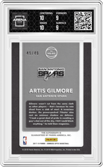 Artis Gilmore from the 2017-18 Panini Donruss Optic set graded by Arena Club and given an overall grade of 9.5.