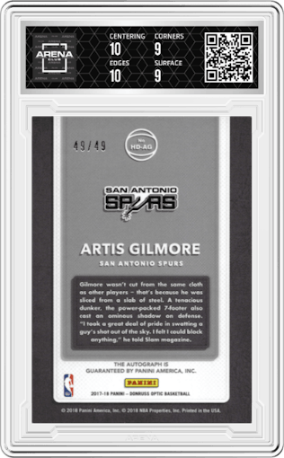 Artis Gilmore from the 2017-18 Panini Donruss Optic set graded by Arena Club and given an overall grade of 9.5.