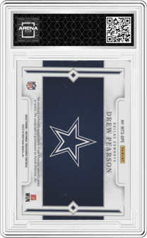 Drew Pearson from the 2023 Panini National Treasures set featuring a Brand Logo Laundry Tag parallel graded by Arena Club and given an overall grade of 0.