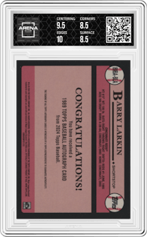 Barry Larkin from the 2024 Topps Update set graded by Arena Club and given an overall grade of 9.