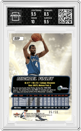 Michael Finley from the 2000-01 Fleer Ultra set featuring a Platinum Medallion
 parallel graded by Arena Club and given an overall grade of 9.