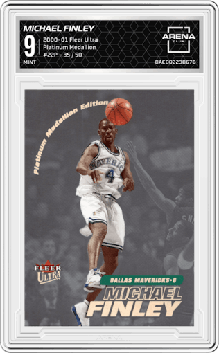 Michael Finley from the 2000-01 Fleer Ultra set featuring a Platinum Medallion
 parallel graded by Arena Club and given an overall grade of 9.