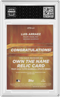 Luis Arraez from the 2024 Topps Update set graded by Arena Club and given an overall grade of 0.