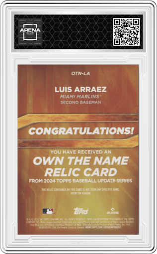 Luis Arraez from the 2024 Topps Update set graded by Arena Club.