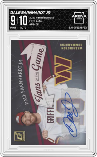 Dale Earnhardt Jr from the 2022 Panini Donruss set graded by Arena Club and given an overall grade of 9.