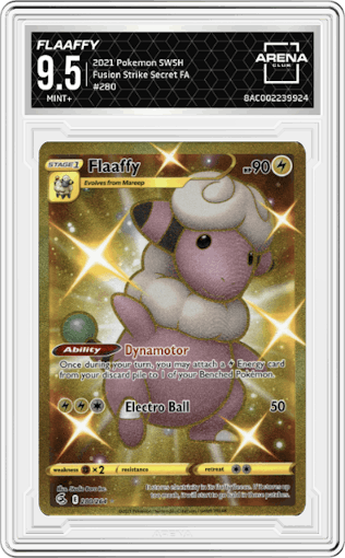 Flaaffy from the 2021 Pokemon SWSH set graded by Arena Club and given an overall grade of 9.5.