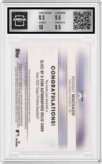 Manny Machado from the 2022 Topps Pristine set graded by Arena Club and given an overall grade of 10.