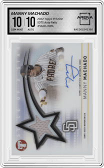 Manny Machado from the 2022 Topps Pristine set graded by Arena Club and given an overall grade of 10.