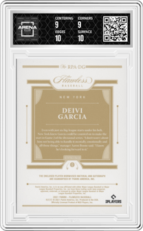 Deivi Garcia from the 2021 Panini Flawless set graded by Arena Club and given an overall grade of 9.5.
