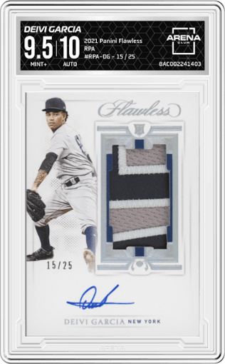 Deivi Garcia from the 2021 Panini Flawless set graded by Arena Club and given an overall grade of 9.5.