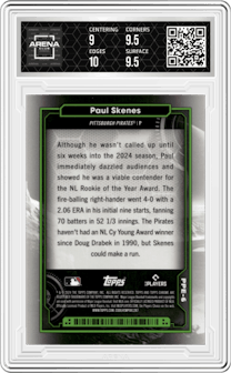 Paul Skenes from the 2024 Topps Cosmic Chrome set graded by Arena Club and given an overall grade of 9.5.