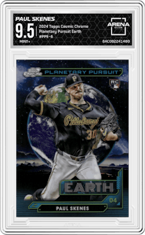 Paul Skenes from the 2024 Topps Cosmic Chrome set graded by Arena Club and given an overall grade of 9.5.
