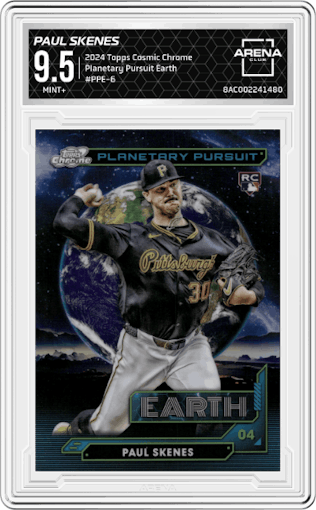 Paul Skenes from the 2024 Topps Cosmic Chrome set graded by Arena Club and given an overall grade of 9.5.