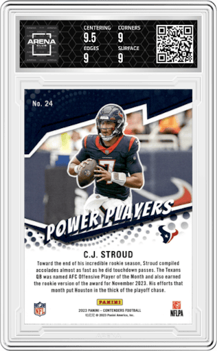  C.J. Stroud from the 2023 Panini Contenders set graded by Arena Club and given an overall grade of 9.