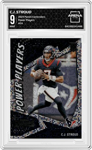  C.J. Stroud from the 2023 Panini Contenders set graded by Arena Club and given an overall grade of 9.