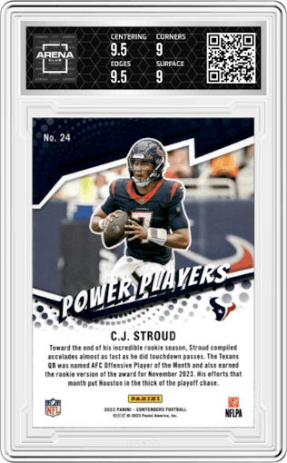  C.J. Stroud from the 2023 Panini Contenders set graded by Arena Club and given an overall grade of 9.5.