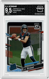 C.J. Stroud from the 2023 Donruss Optic set graded by Arena Club and given an overall grade of 9.5.