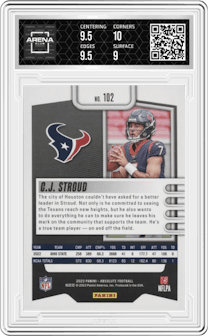 C.J. Stroud from the 2023 Panini Absolute set graded by Arena Club and given an overall grade of 9.5.