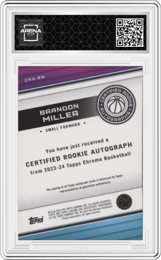 Brandon Miller from the 2023-24 Topps Chrome set graded by Arena Club.