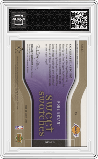 Kobe Bryant from the 2005-06 Upper Deck Sweet Shot set featuring a Gold parallel graded by Arena Club.