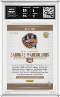 Sarunas Marciulionis from the 2021-22 Panini Noir set graded by Arena Club and given an overall grade of 9.5.