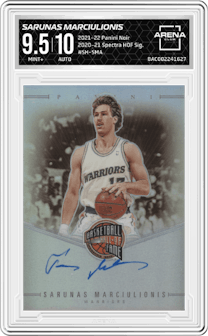 Sarunas Marciulionis from the 2021-22 Panini Noir set graded by Arena Club and given an overall grade of 9.5.