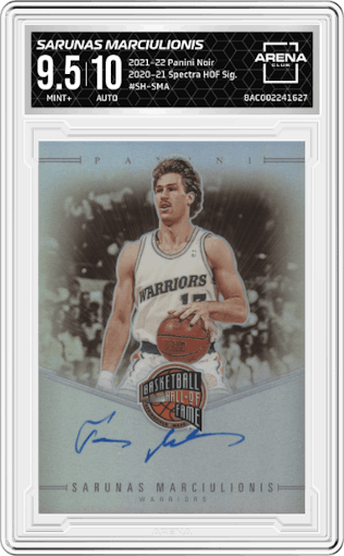 Sarunas Marciulionis from the 2021-22 Panini Noir set graded by Arena Club and given an overall grade of 9.5.