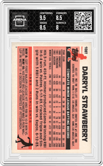 Darryl Strawberry from the 1983 Topps Traded set graded by Arena Club and given an overall grade of 8.5.