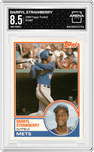 Darryl Strawberry from the 1983 Topps Traded set graded by Arena Club and given an overall grade of 8.5.