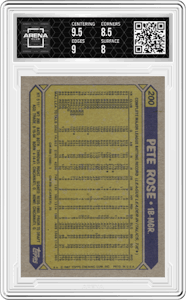 Pete Rose from the 1987 Topps set graded by Arena Club and given an overall grade of 8.5.